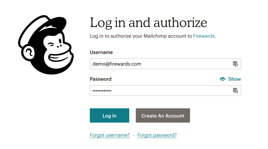 Firewards and Mailchimp Friend Referrals - Login to Mailchimp